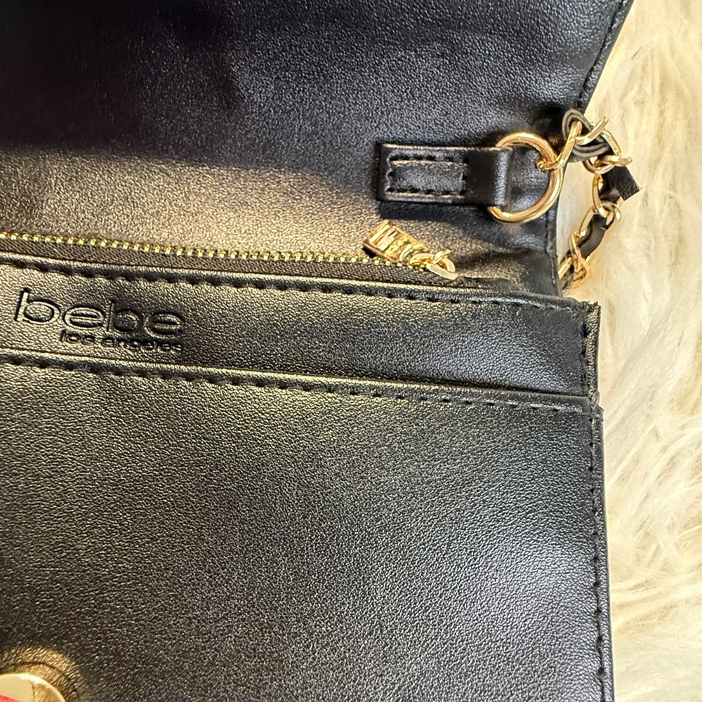 Bebe Chevron Black Mini Flap Bag Gold Chain Strap - Picture 5 of 16